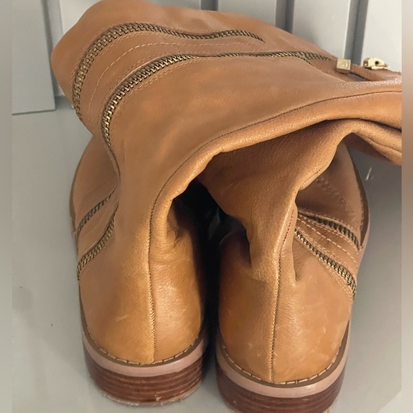 Stylish Tan Leather Knee-High Boots with Dual Zippers - Size 5 1/5 - Picture 7 of 7